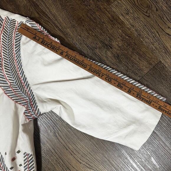 CHICOS Artisan Cropped Boho Jacket sz3 Cream Embroidered Beaded Tribal - Picture 7 of 12